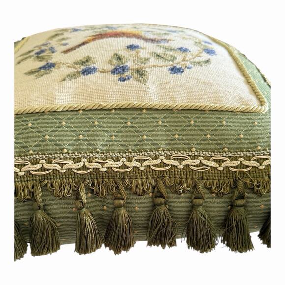 Cushion Bird In Blackberry Vine Wreath Design Petit NeedlePoint & Tassels